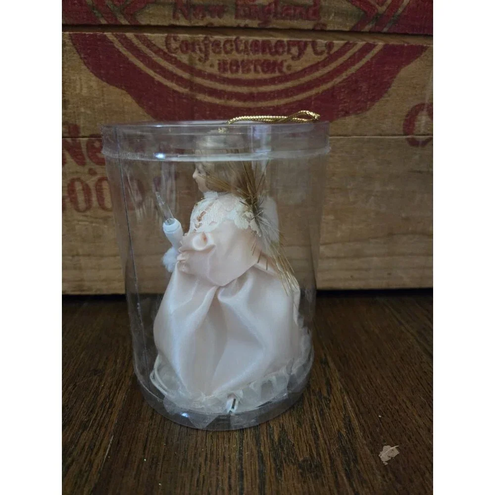 Vtg One Light Angel Ornament/Tree Topper with Pink Dress 5